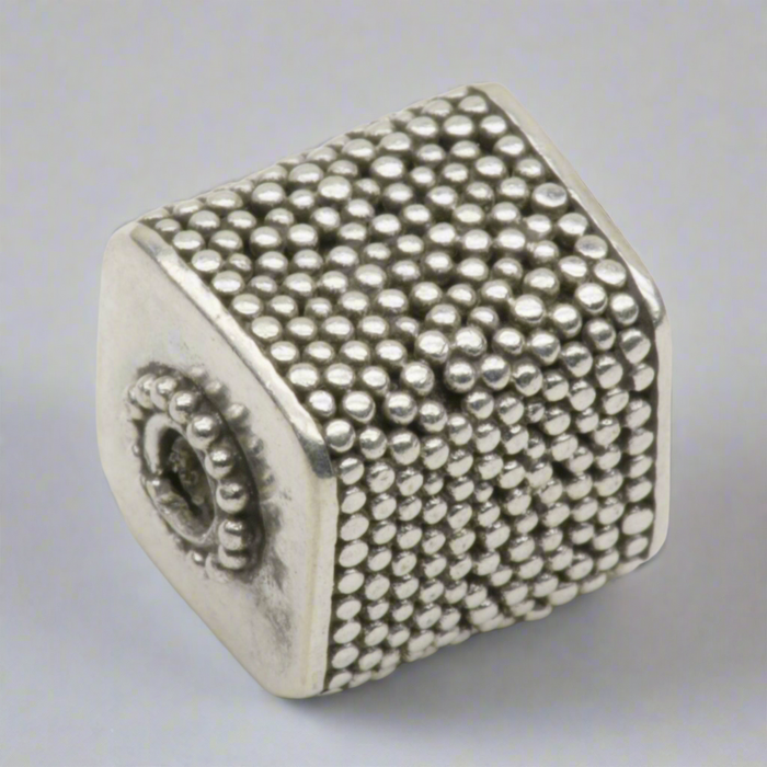 Dotted Cube Bead Sterling Silver