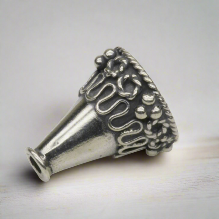 Elegant Cone Bead Charm Sterling Silver